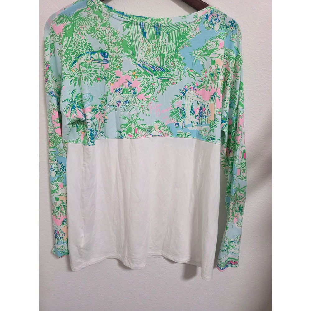Lilly Pulitzer Womens Medium Long Sleeve Tropical Scenic Colorblock Top White - Picture 5 of 5